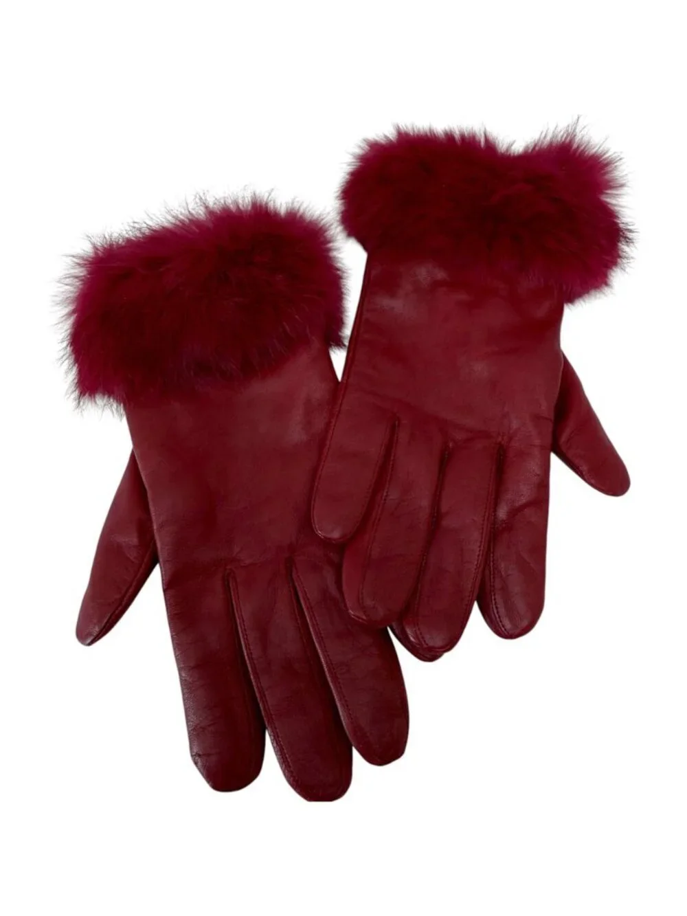 Wilsons Red Leather Gloves Womens Large Real Rabbit Fur Cuff Thinsulate